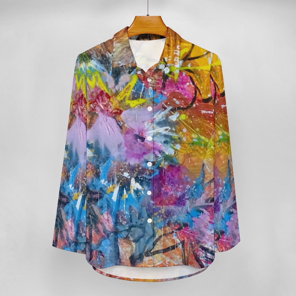 Floral ladies shirt Irregular hem shirt