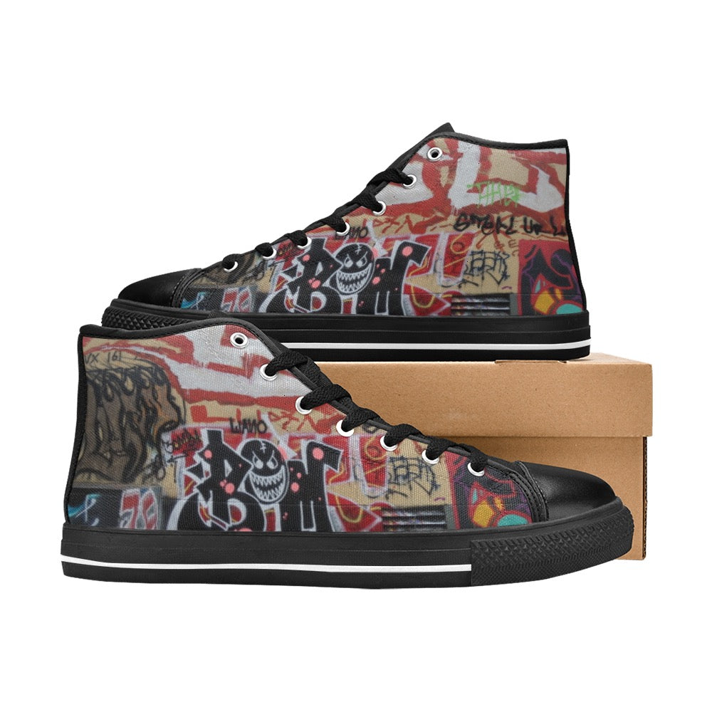 Graffiti black smiley men’s shoes Aquila High Top Canvas