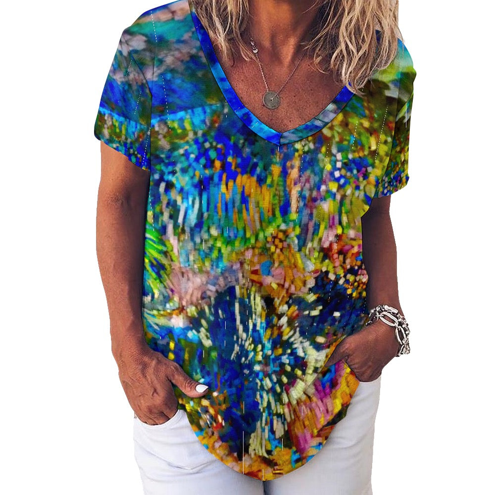Gaudi Ladies shirt V-Neck Loose Short Sleeve T-Shirt