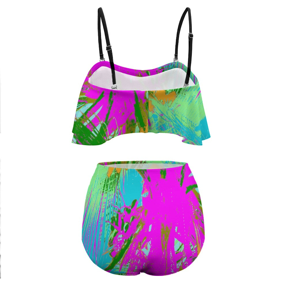 Kauai Neon Ladies Swimwear Ruffle Top Bikini