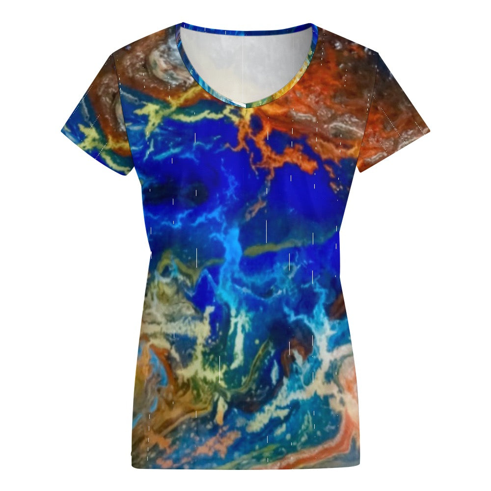 Ladies Marbled Shirt V-neck short sleeve T-shirt