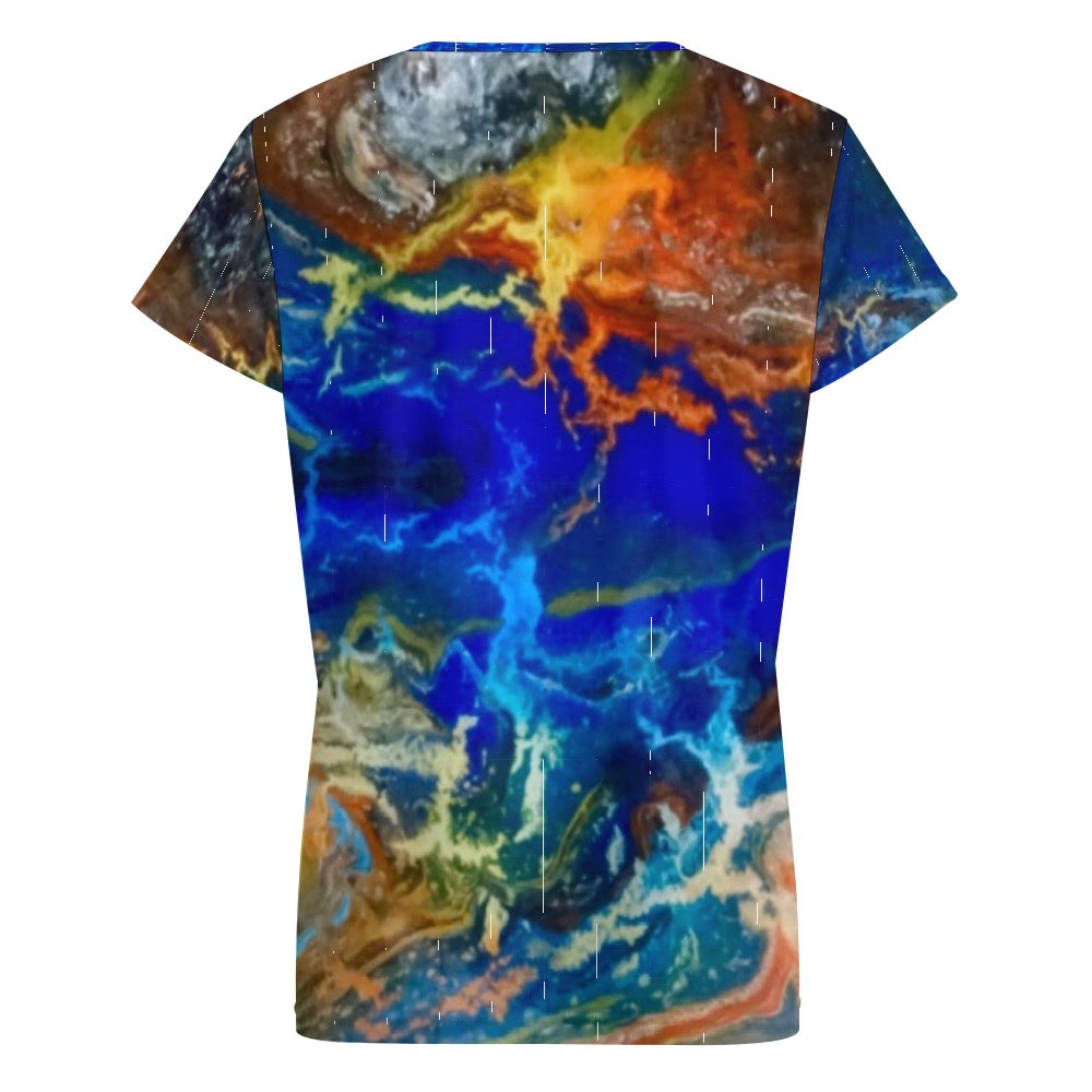 Ladies Marbled Shirt V-neck short sleeve T-shirt