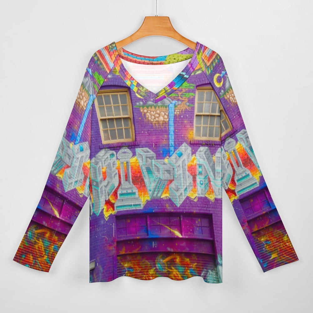 Graffiti Ladies Shirt Long sleeve loose tee