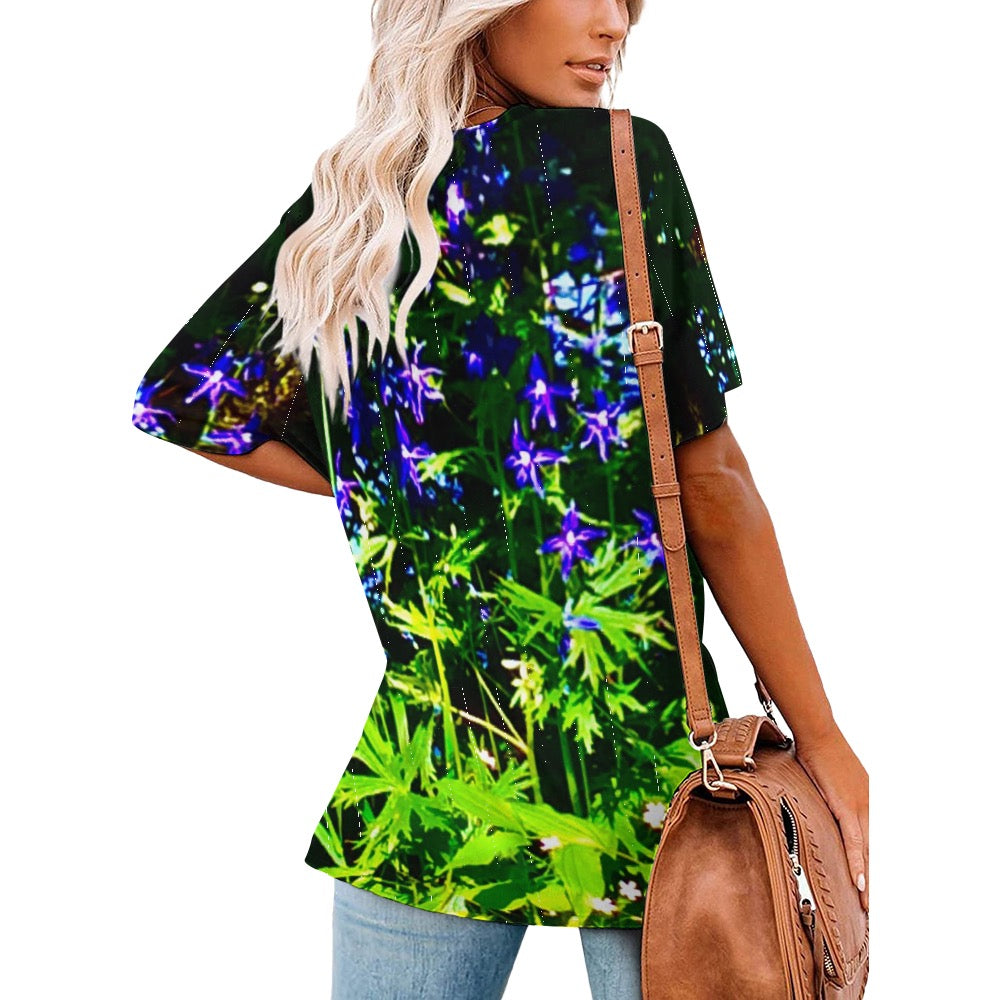 Ladies Floral Delphinium shirt V-Neck