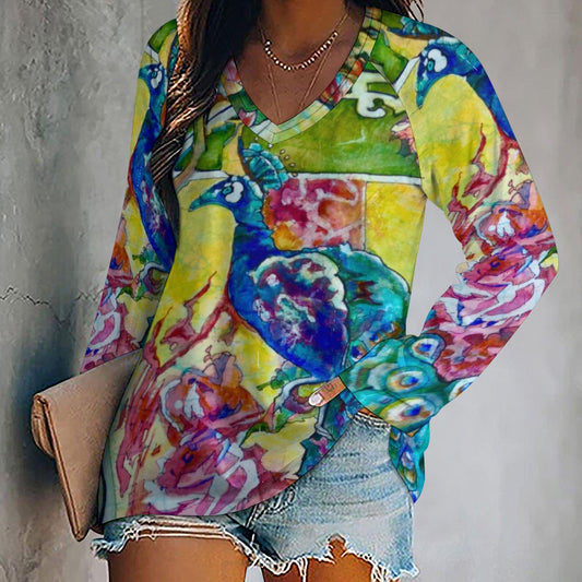 Batik Peacock  Ladies shirt Long sleeve