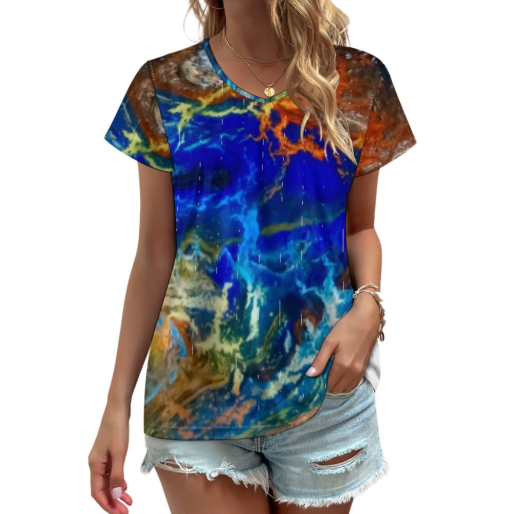 Ladies Marbled Shirt V-neck short sleeve T-shirt