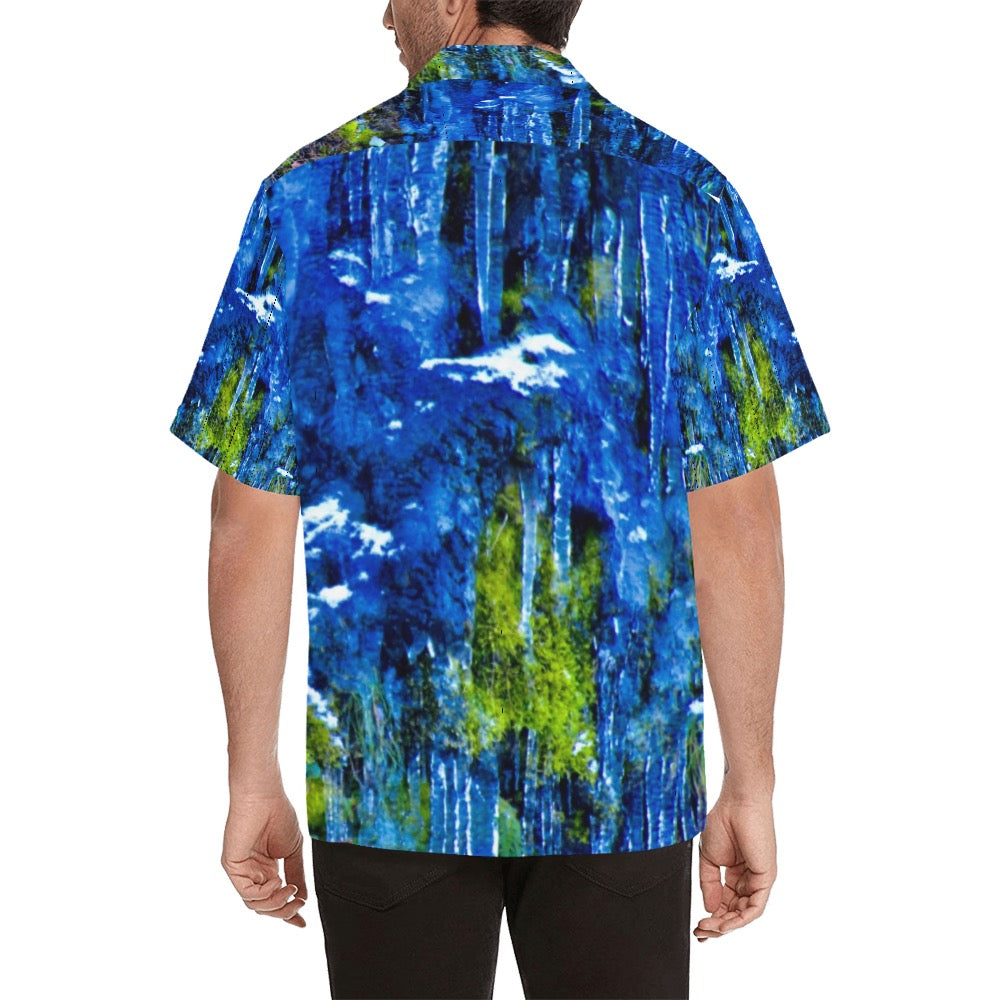 Pond Life Men's Hawaiian Shirt Blue Crackle