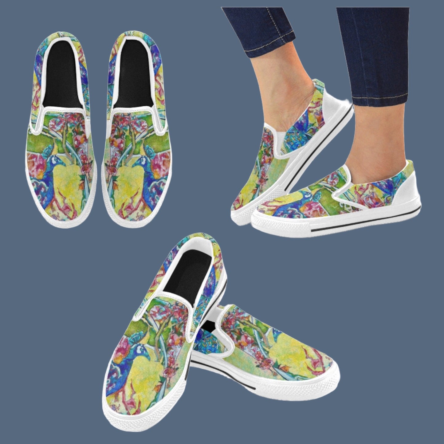 Batik Peacock kids shoes Slip-on Canvas