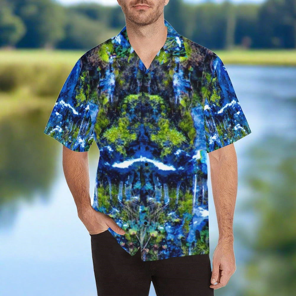 Pond Life Men's Hawaiian Shirt Blue Crackle