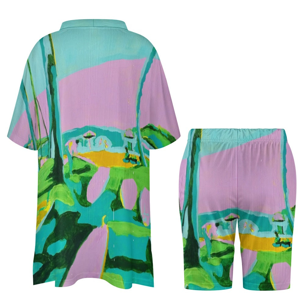 Kauai Beach Ladies  V-neck bat sleeve two piece set