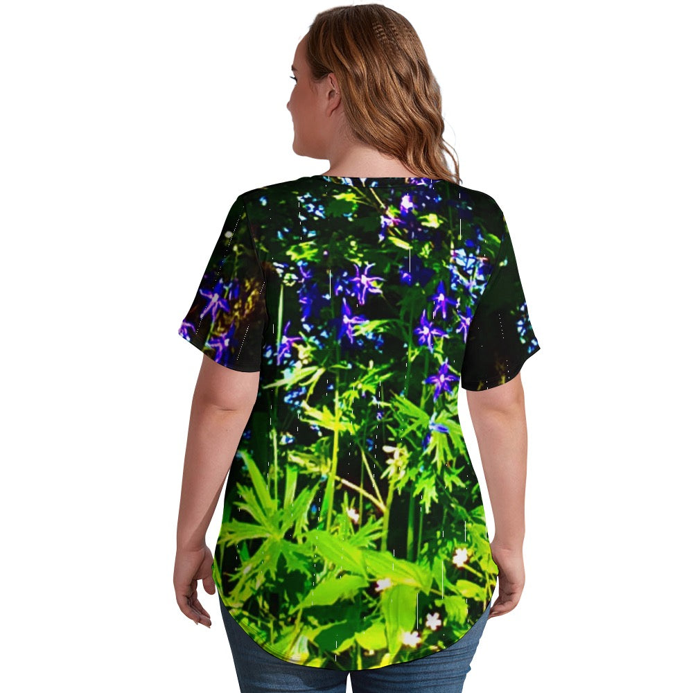 Ladies Floral Delphinium shirt V-Neck