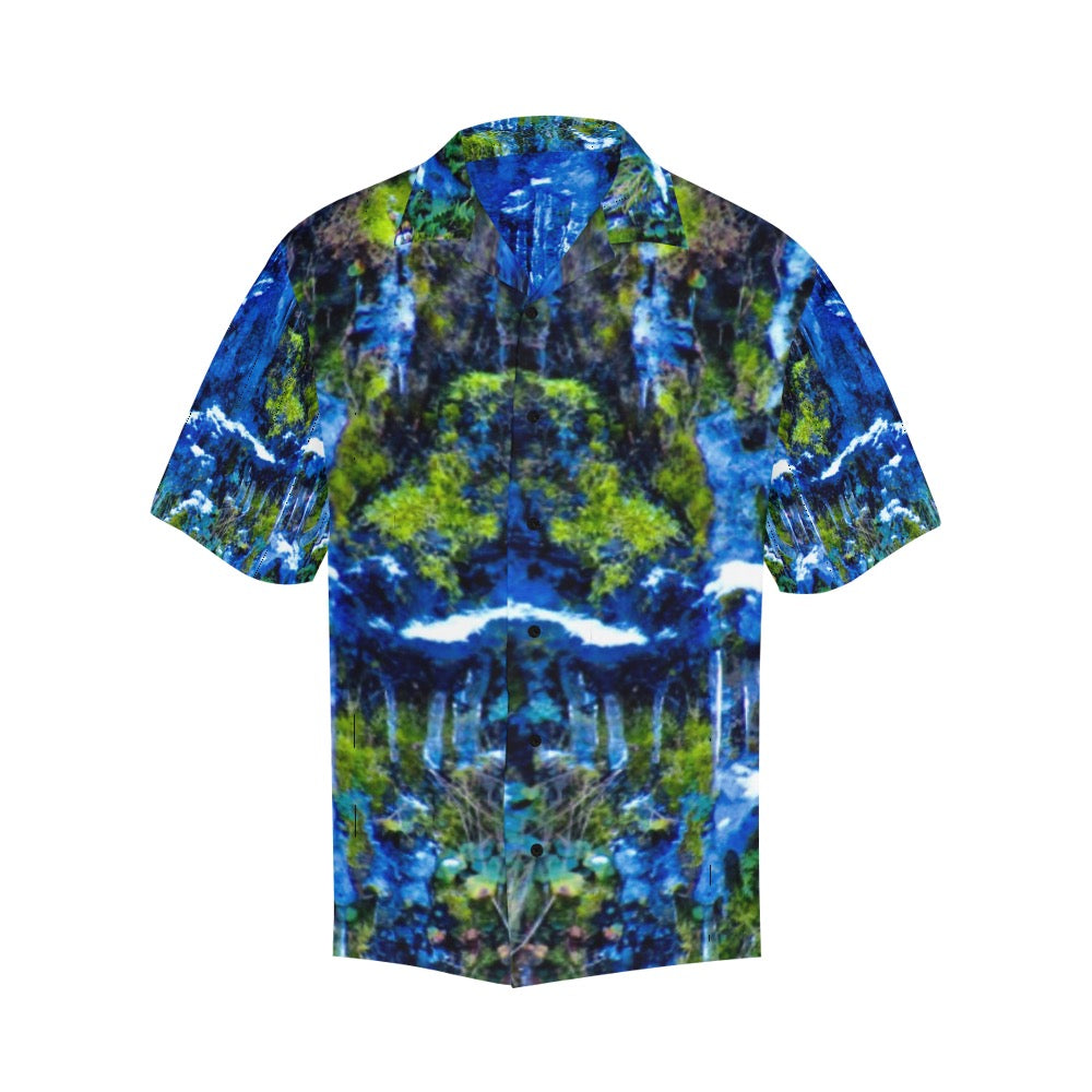 Pond Life Men's Hawaiian Shirt Blue Crackle