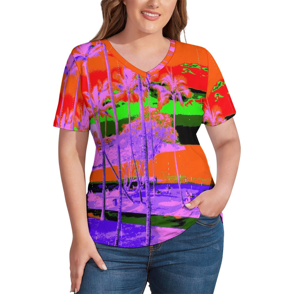 Kauai Neon Ladies Shirt  V-Neck Loose T-Shirt