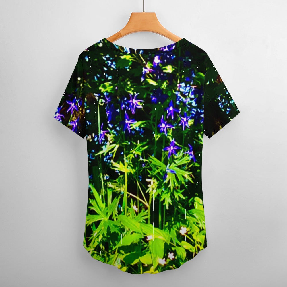 Ladies Floral Delphinium shirt V-Neck