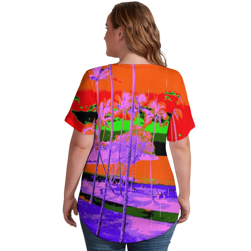 Kauai Neon Ladies Shirt  V-Neck Loose T-Shirt