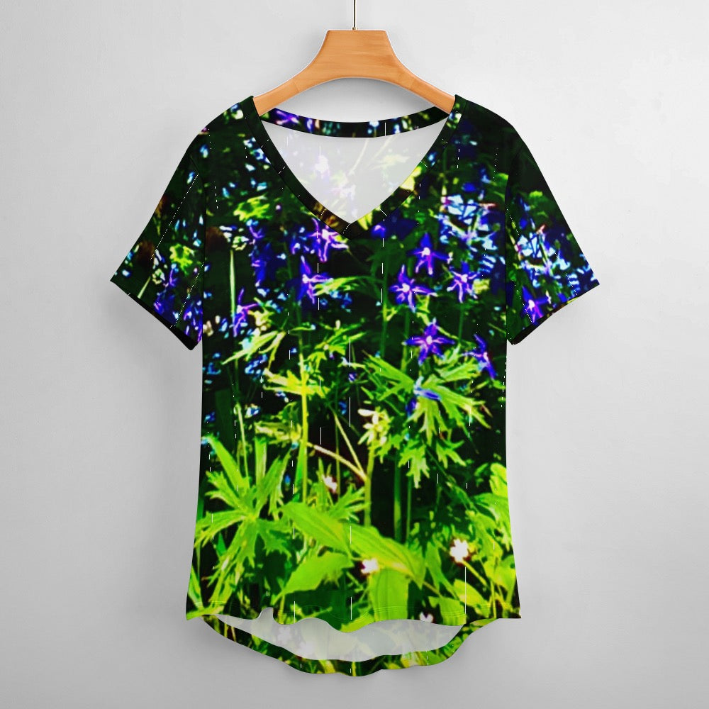 Ladies Floral Delphinium shirt V-Neck