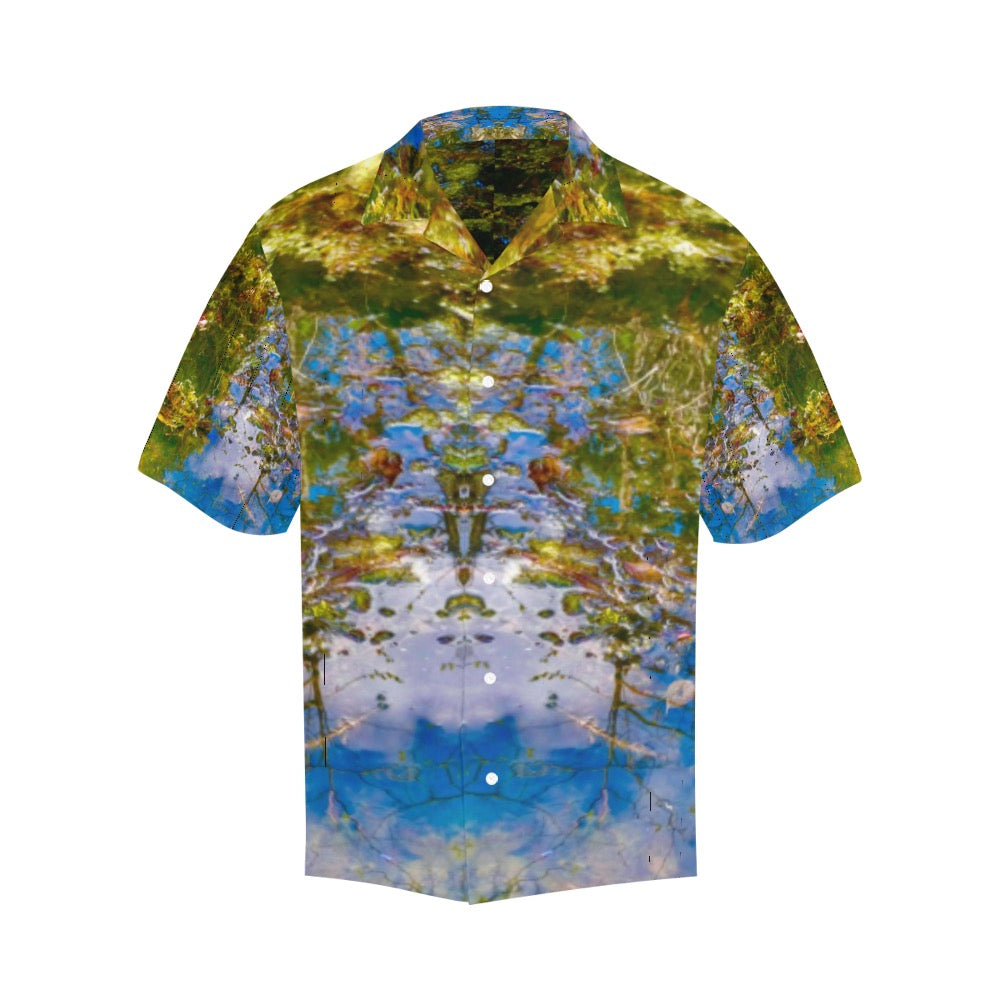 Pond Life Men's Hawaiian Shirt Gold/Green