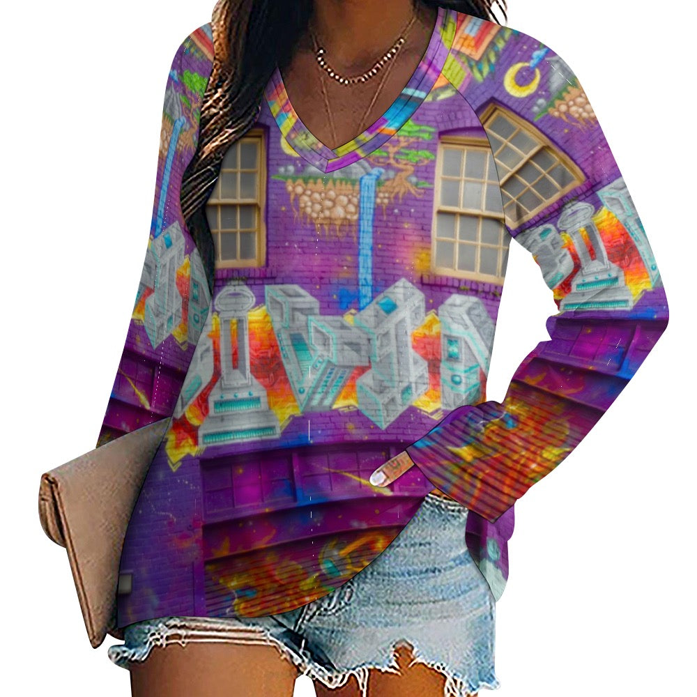 Graffiti Ladies Shirt Long sleeve loose tee