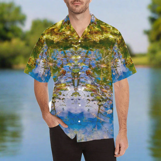 Pond Life Men's Hawaiian Shirt Gold/Green