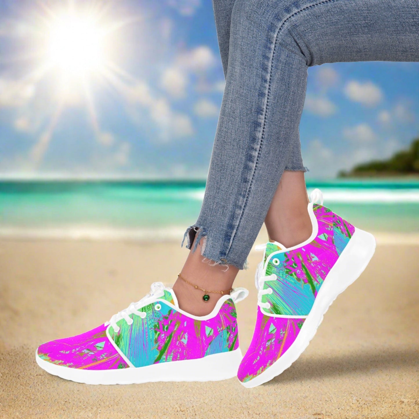 Kauai Neon Ladies Shoes Pull Loop Sneakers mesh