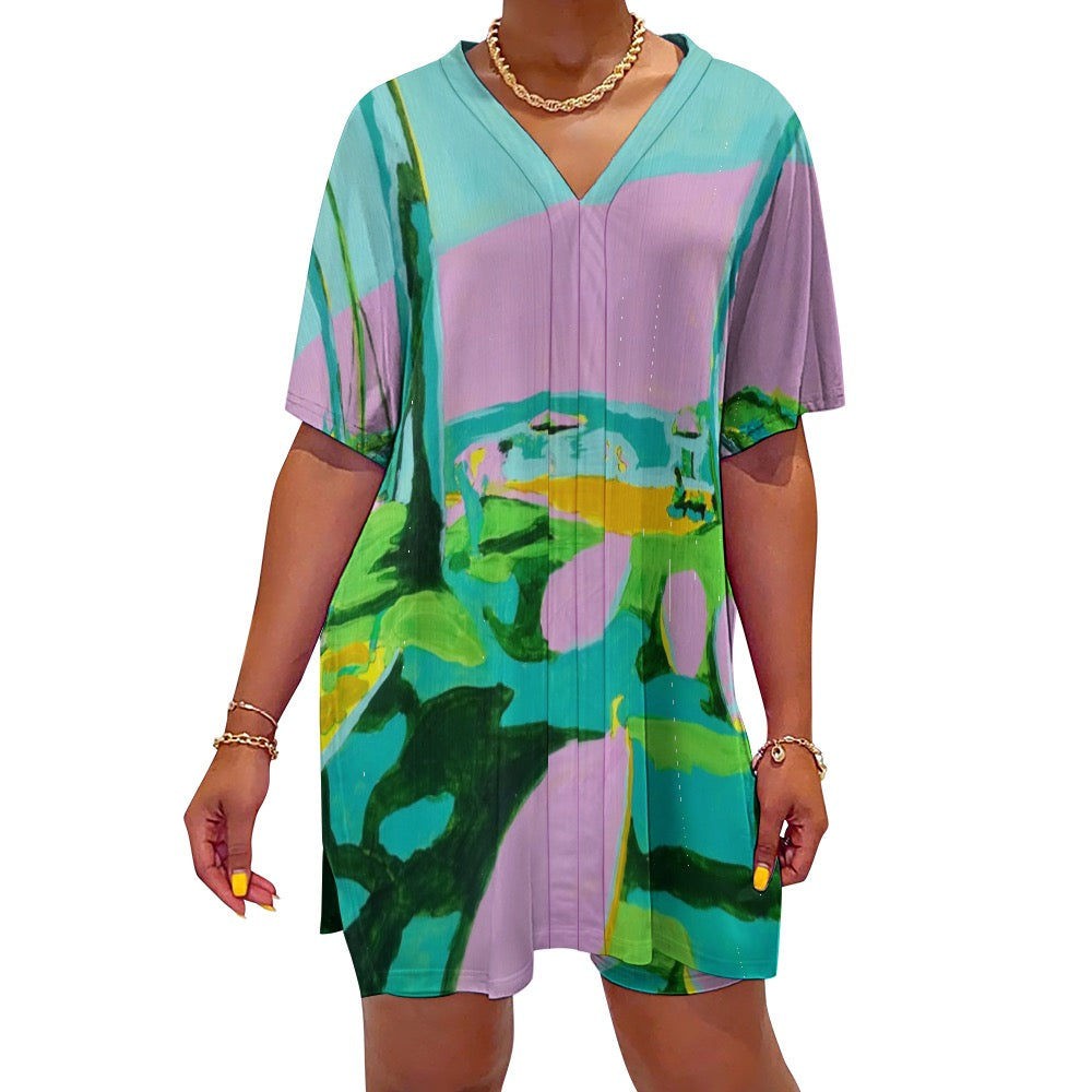 Kauai Beach Ladies  V-neck bat sleeve two piece set