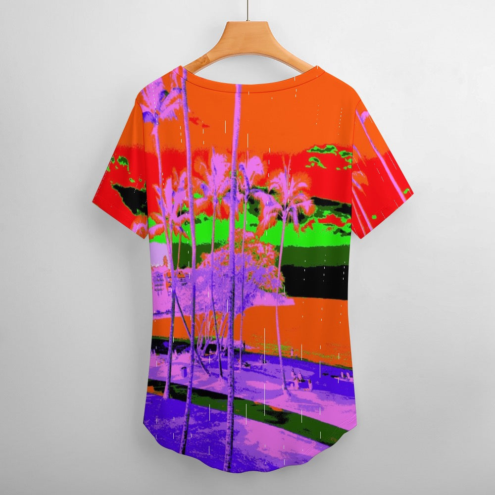 Kauai Neon Ladies Shirt  V-Neck Loose T-Shirt