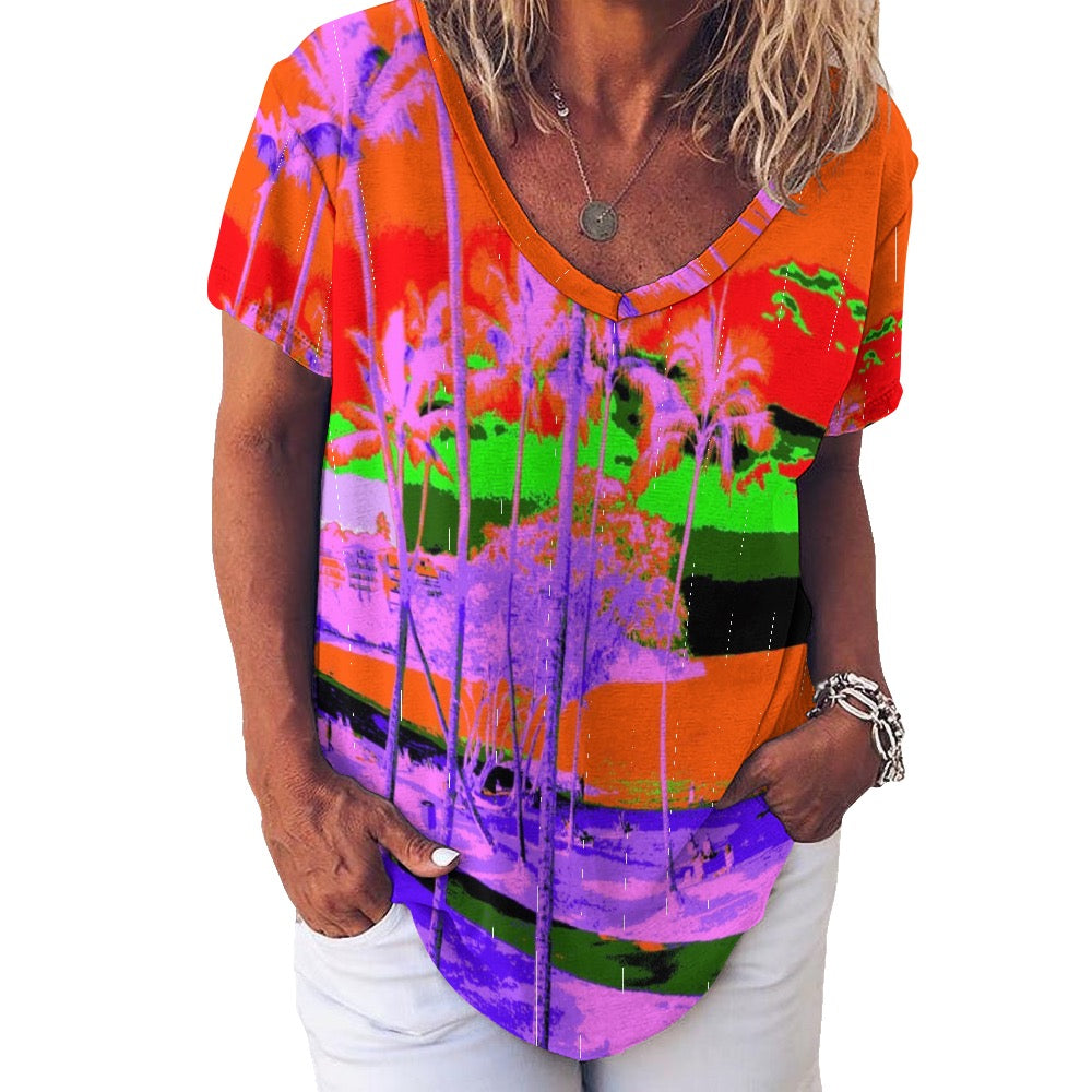 Kauai Neon Ladies Shirt  V-Neck Loose T-Shirt