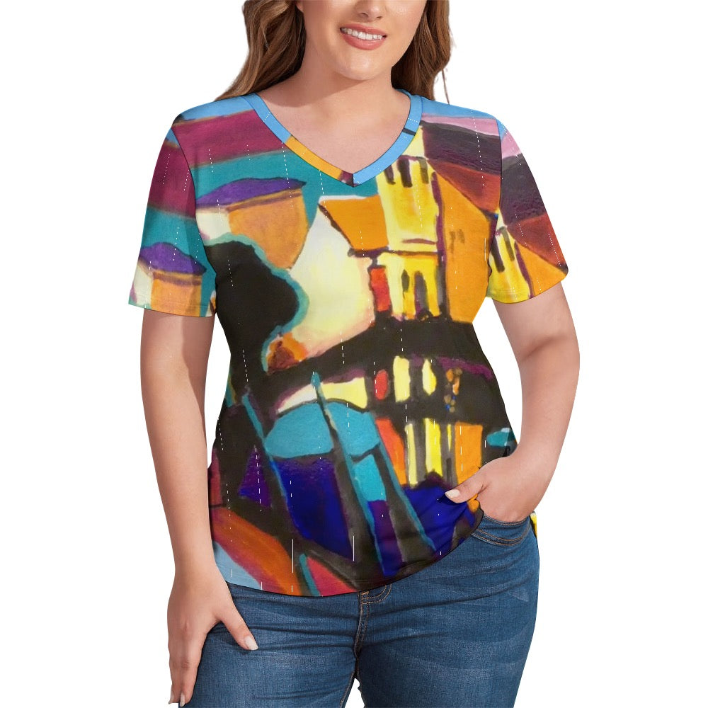 Venice Ladies Shirt V-Neck Loose Short Sleeve T-Shirt