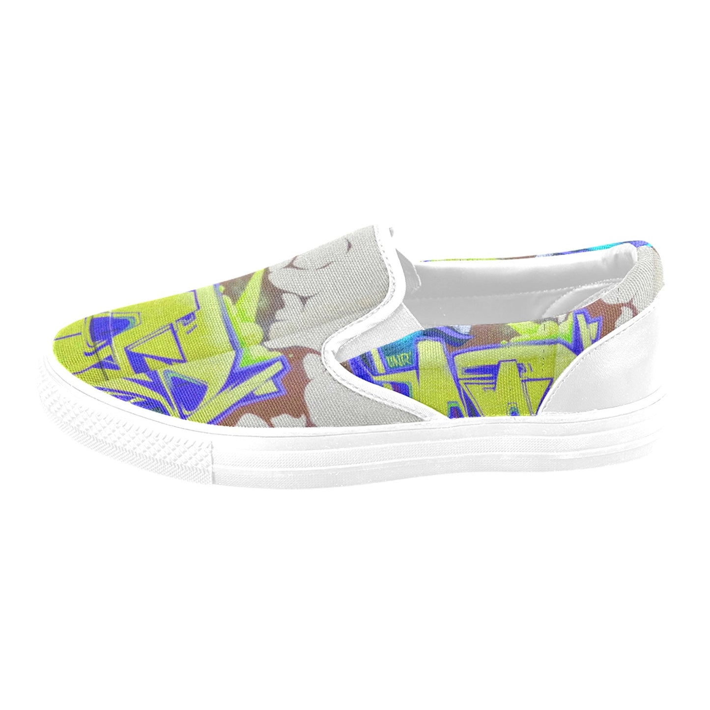 Graffiti Blue man Mens shoes Slip-on Canvas (Model019)(Two Shoes With Different Printing)