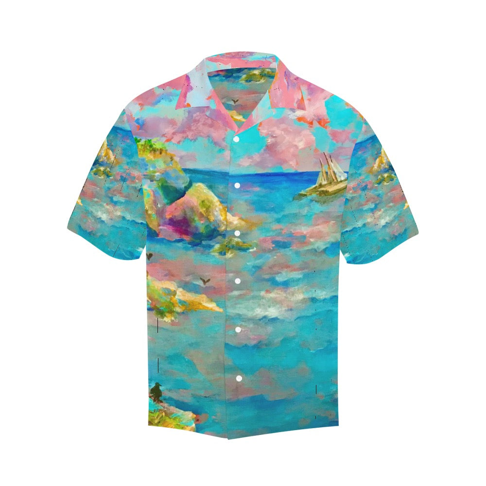 Beach with rocks Men's Hawaiian Shirt