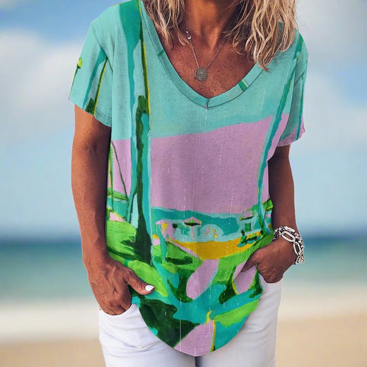 Kauai Beach Ladies Shirt V-Neck Loose