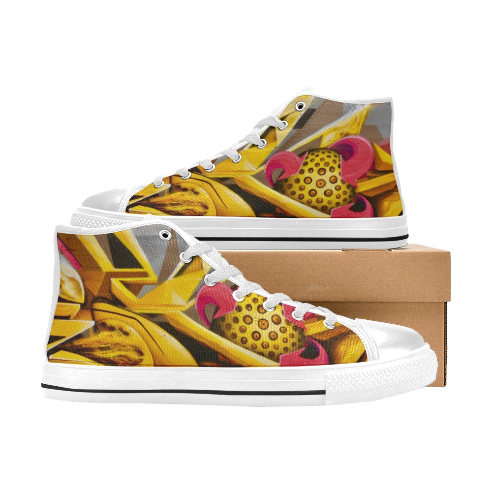 Graffiti Ball Ladies Shoes High Top Canvas