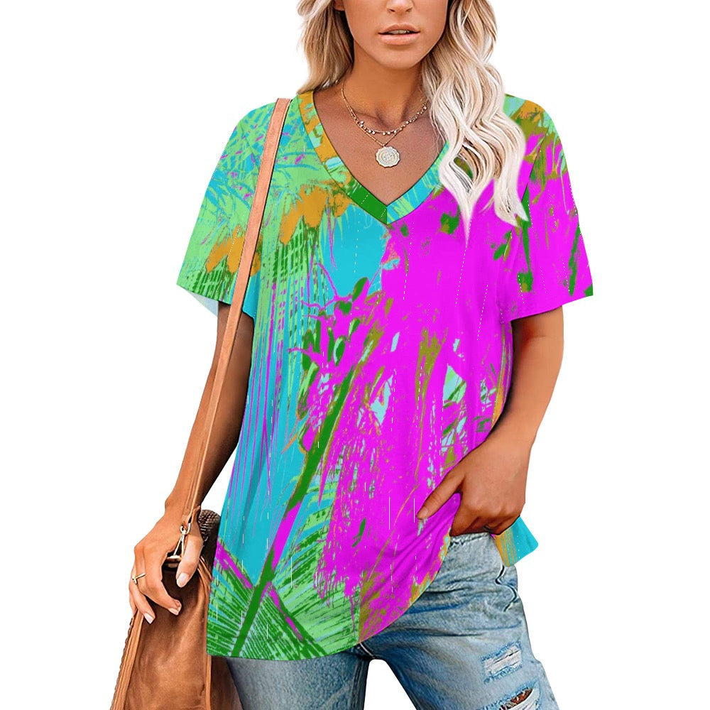 Kauai Neon Ladies V-Neck Loose T-Shirt