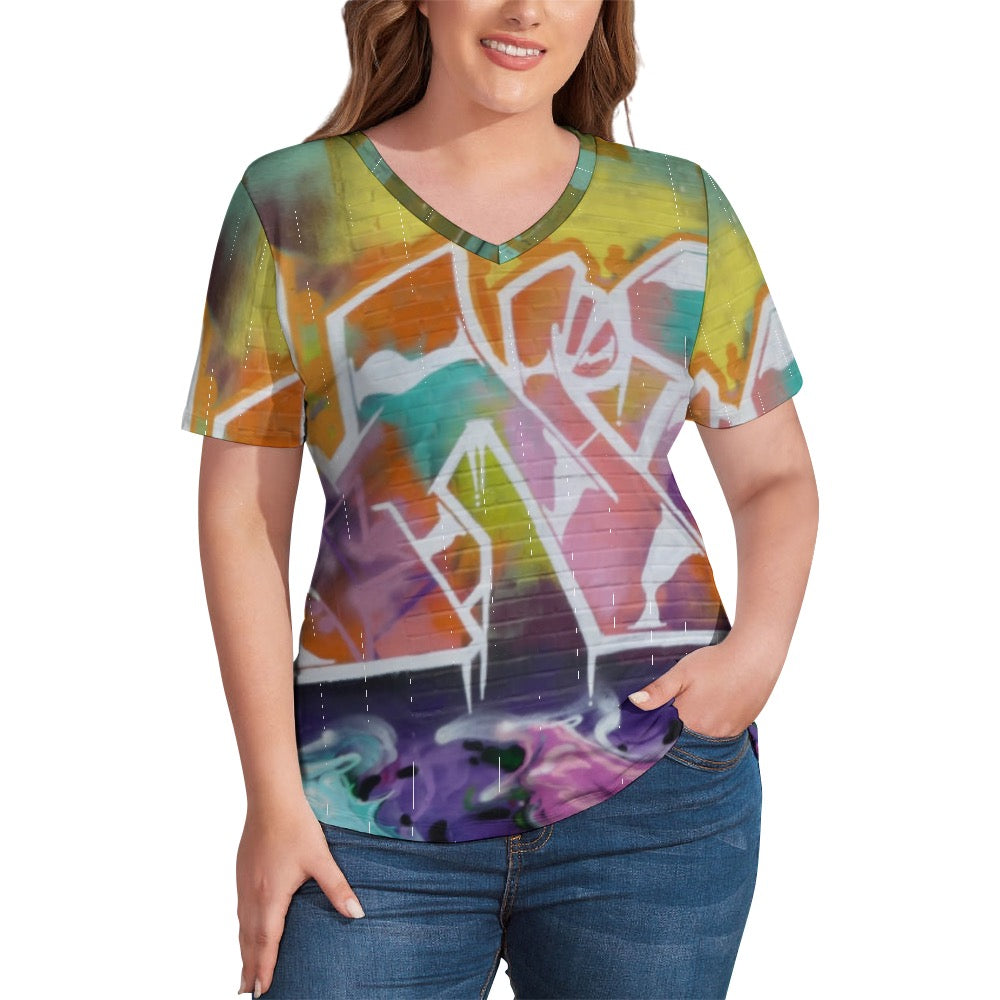 Graffiti City Ladies Shirts  V-Neck Loose