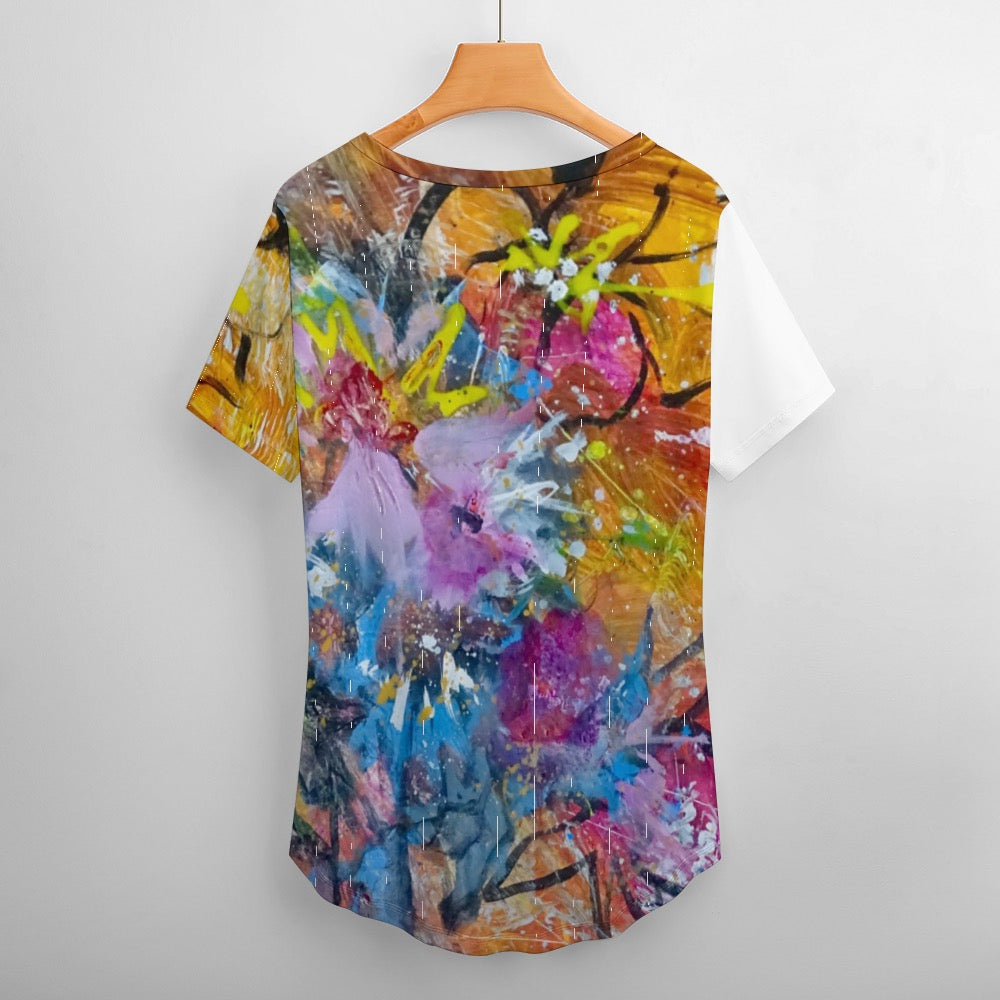 Floral Ladies shirt V-Neck Loose Short Sleeve T-Shirt