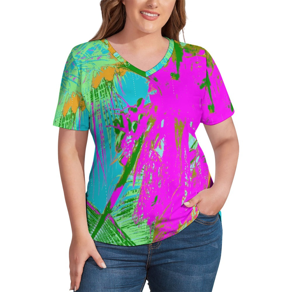 Kauai Neon Ladies V-Neck Loose T-Shirt