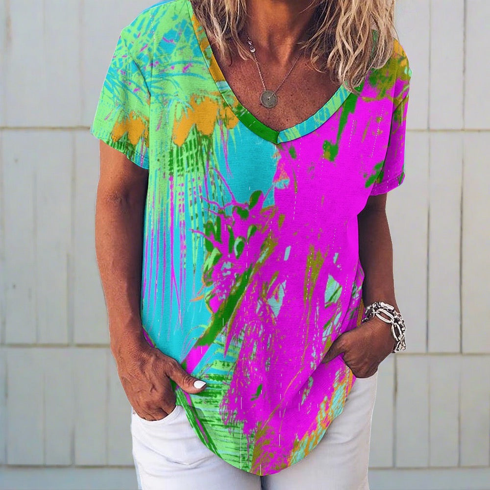 Kauai Neon Ladies V-Neck Loose T-Shirt