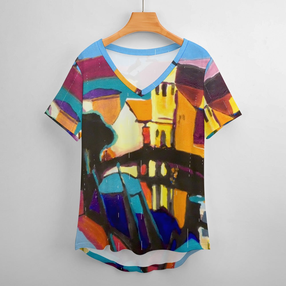 Venice Ladies Shirt V-Neck Loose Short Sleeve T-Shirt