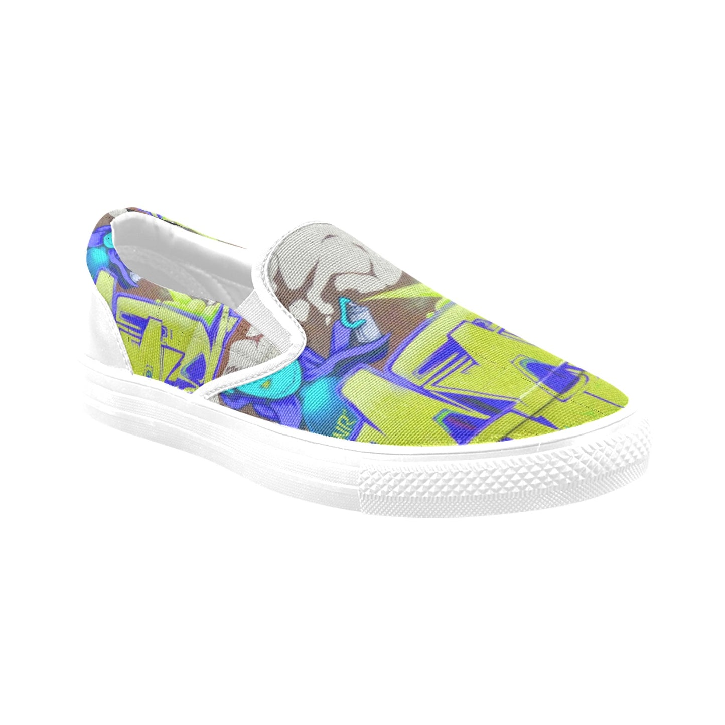 Graffiti Blue man Mens shoes Slip-on Canvas (Model019)(Two Shoes With Different Printing)