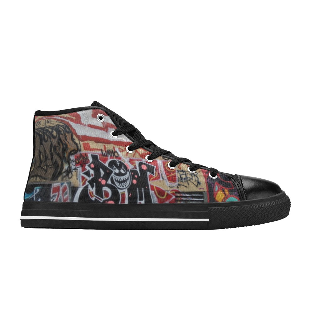 Graffiti black smiley men’s shoes  Aquila High Top Canvas