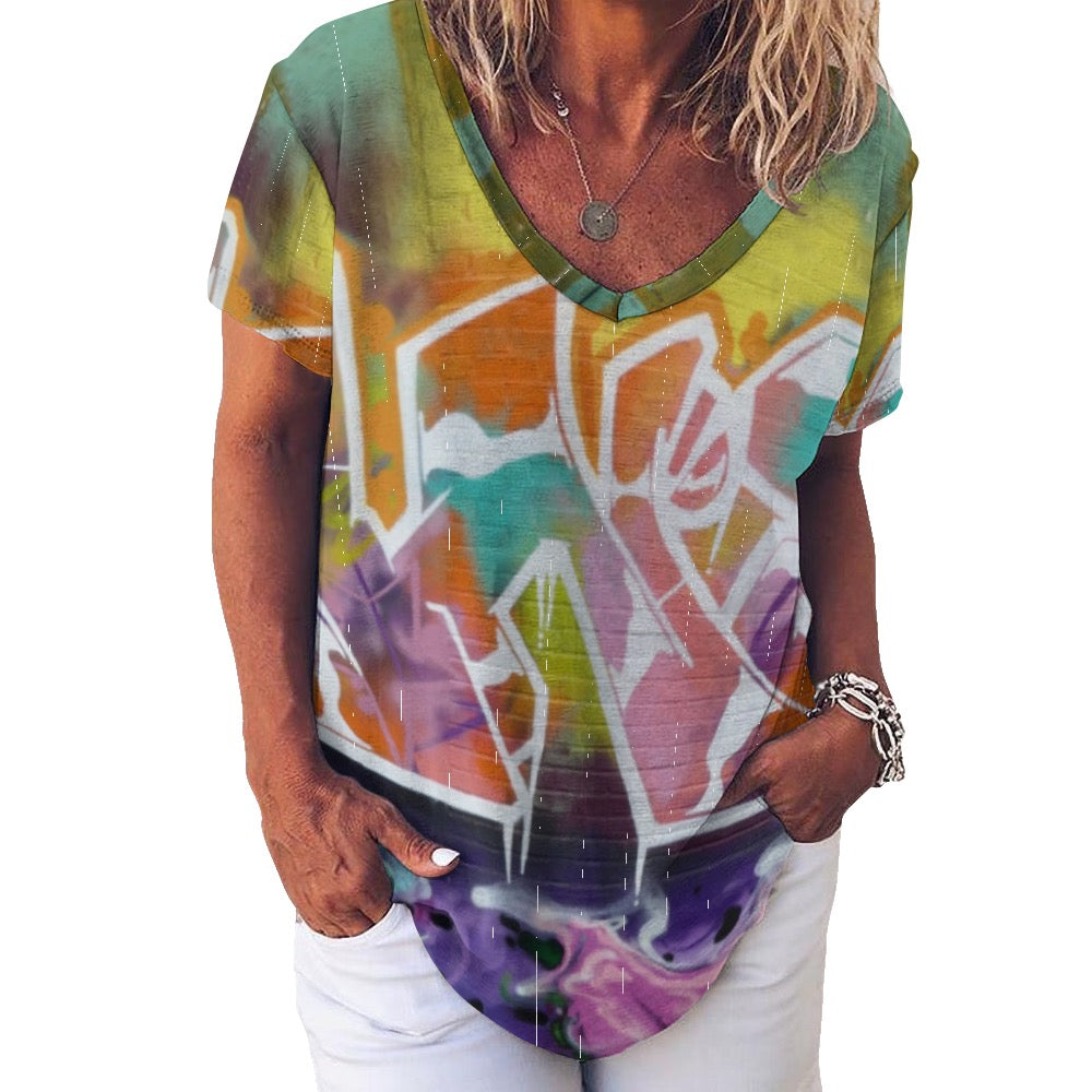 Graffiti City Ladies Shirts  V-Neck Loose