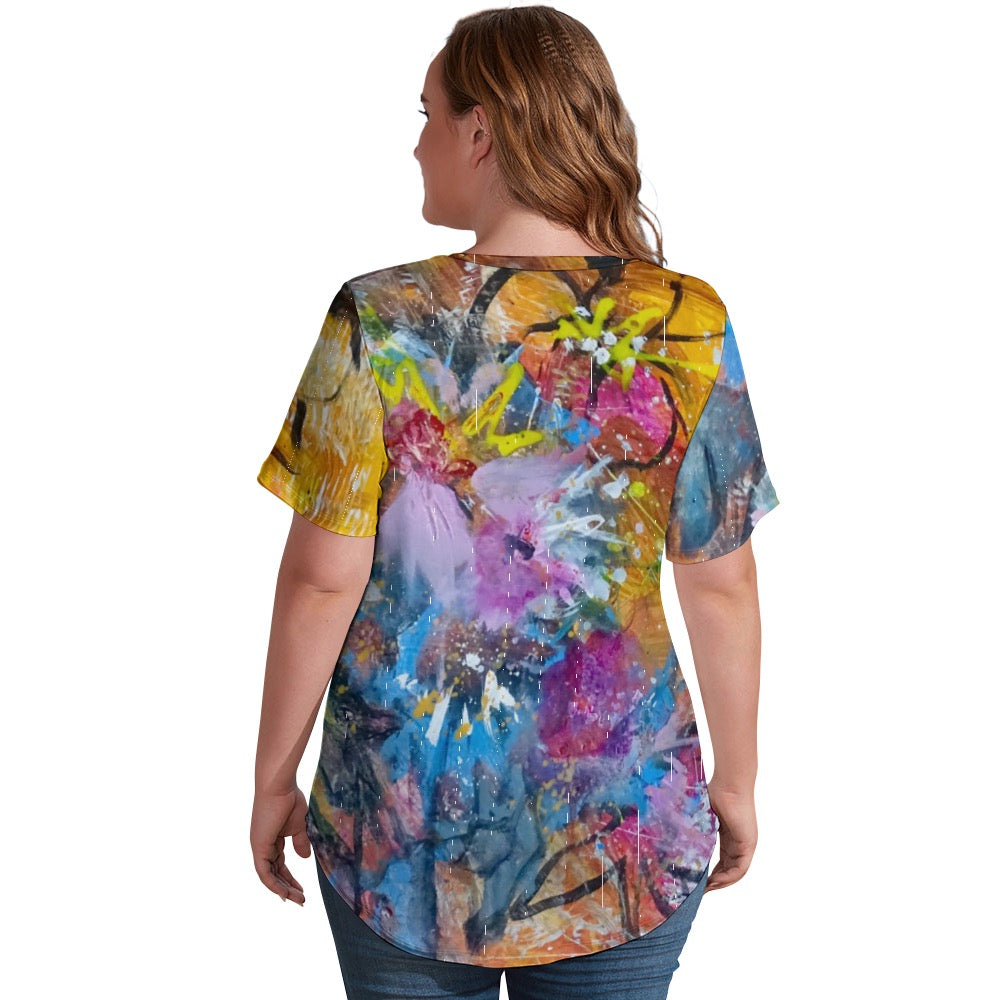 Floral Ladies shirt V-Neck Loose Short Sleeve T-Shirt