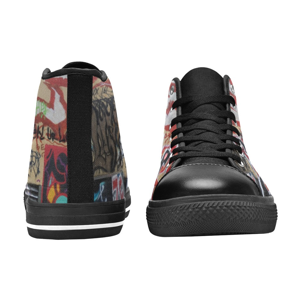 Graffiti black smiley men’s shoes  Aquila High Top Canvas