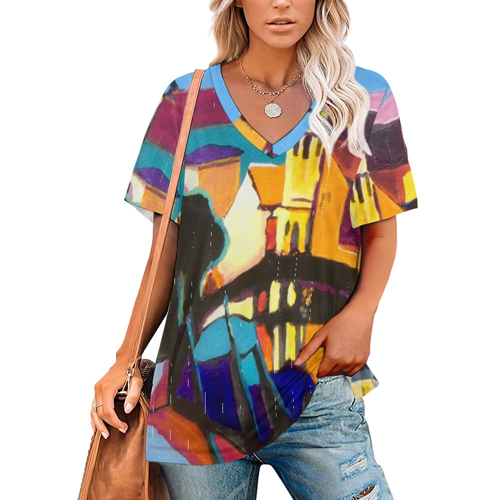 Venice Ladies Shirt V-Neck Loose Short Sleeve T-Shirt