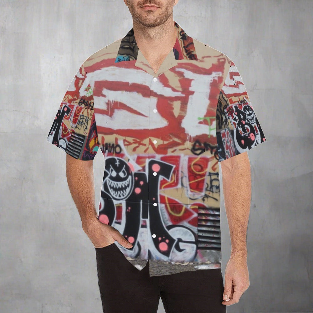 Graffiti Black Smily Men's Hawaiian Shirt