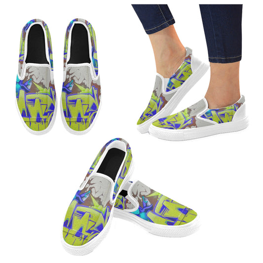 Graffiti Blue man Mens shoes Slip-on Canvas (Model019)(Two Shoes With Different Printing)