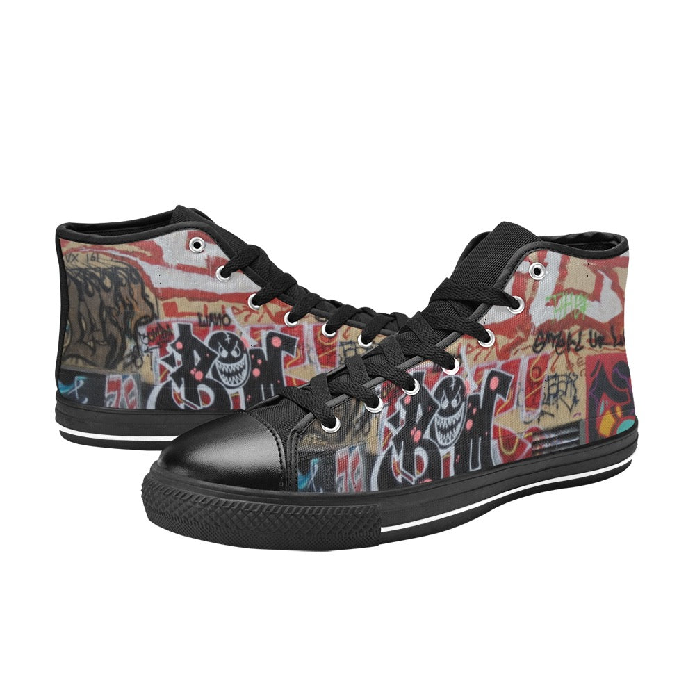 Graffiti black smiley men’s shoes  Aquila High Top Canvas