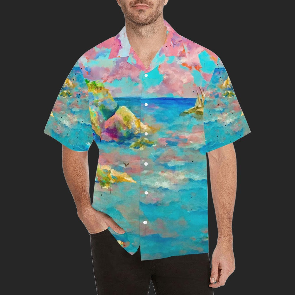 Beach with rocks Men's Hawaiian Shirt