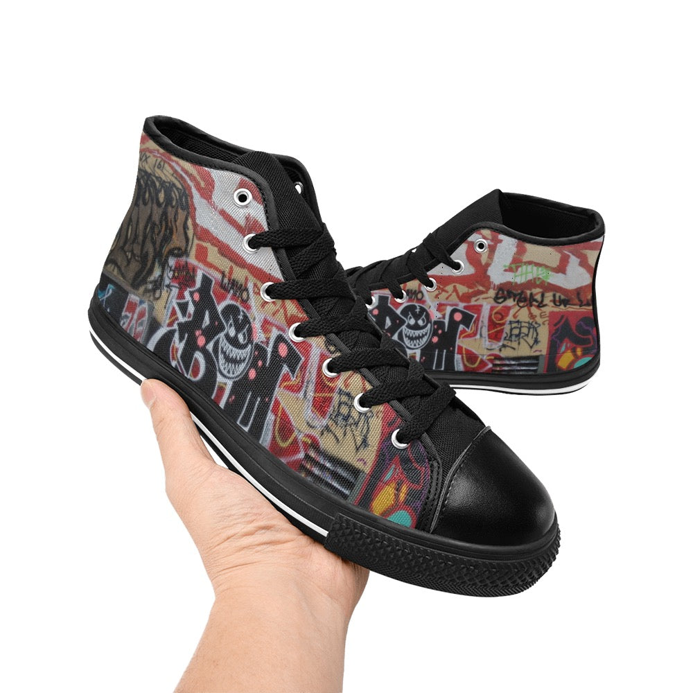 Graffiti black smiley men’s shoes  Aquila High Top Canvas