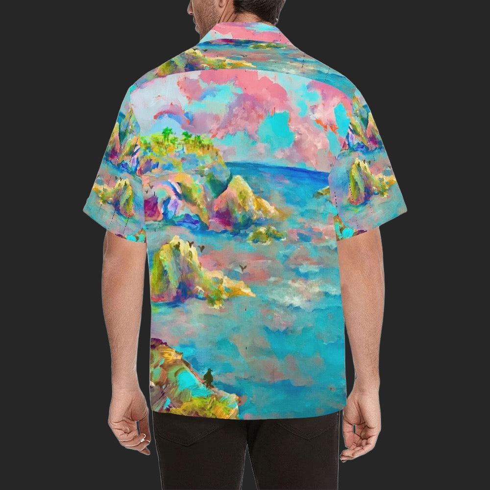 Beach with rocks Men's Hawaiian Shirt